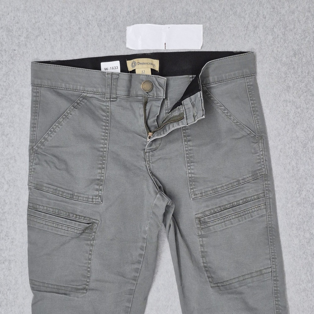 Democracy Women Pants 12 Gray Cargo Twill Button Zipper Slim 24" Inseam - Picture 9 of 15
